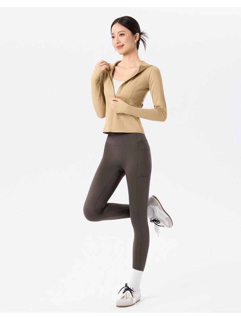 Women's Fleece-Lined Slim-Fit Sports Jacket - Warm Hooded Fitness Top for Outdoor Running & Yoga