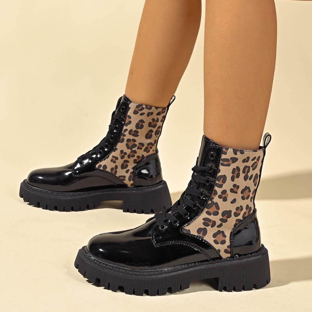 2026 Lace Up Boots Women Leopard Mid Calf Boots Designer Shoes Comfortable Casual Mid Calf Boots Women Shoes for Women