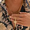 2pcs Punk Cross Necklace for Men BoysStainless Steel Stacked Chain Necklace,Male Sweater Chain Gift