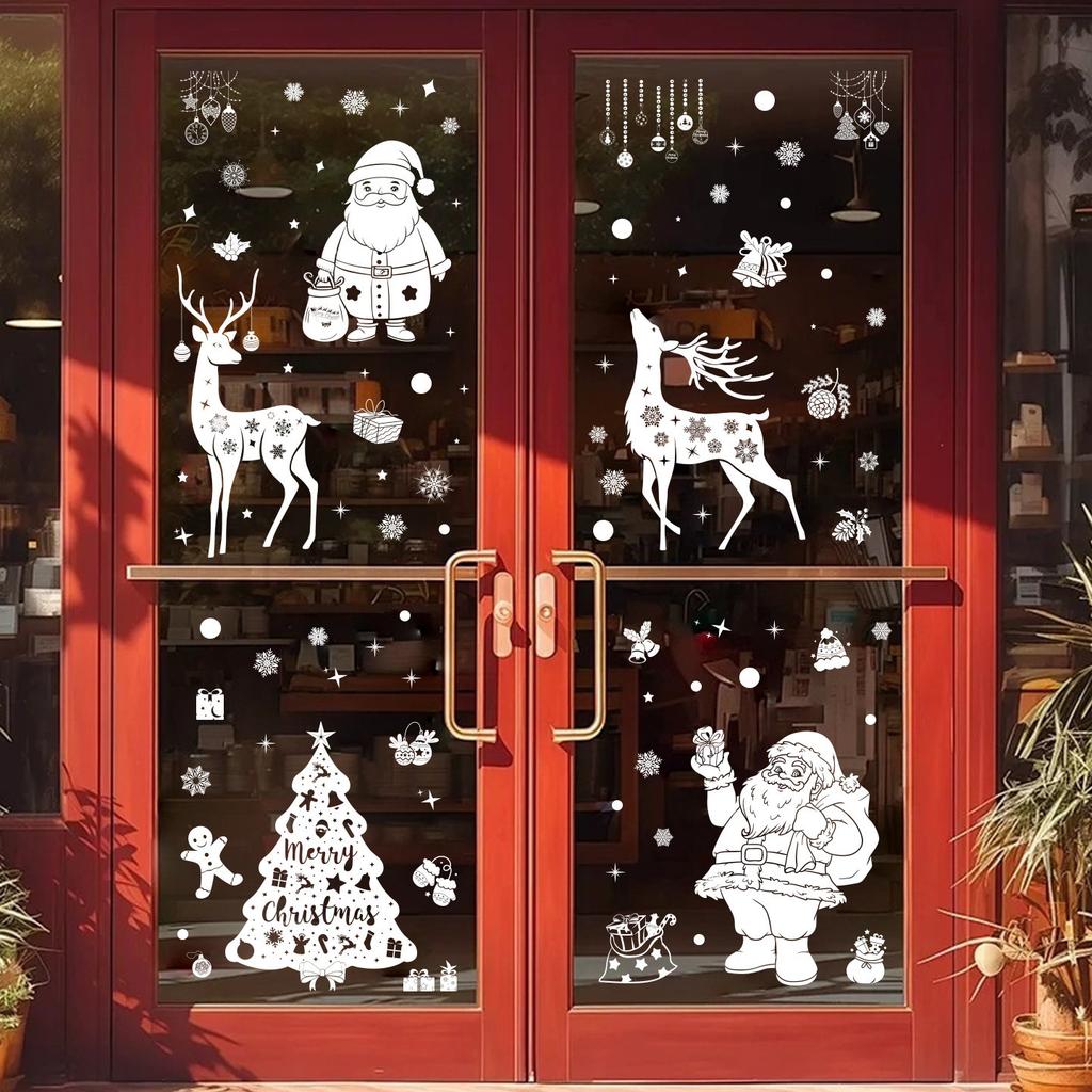 White Santa Claus Electrostatic Glass Sticker Window Decoration Snowflake Elk Christmas Tree Sticker