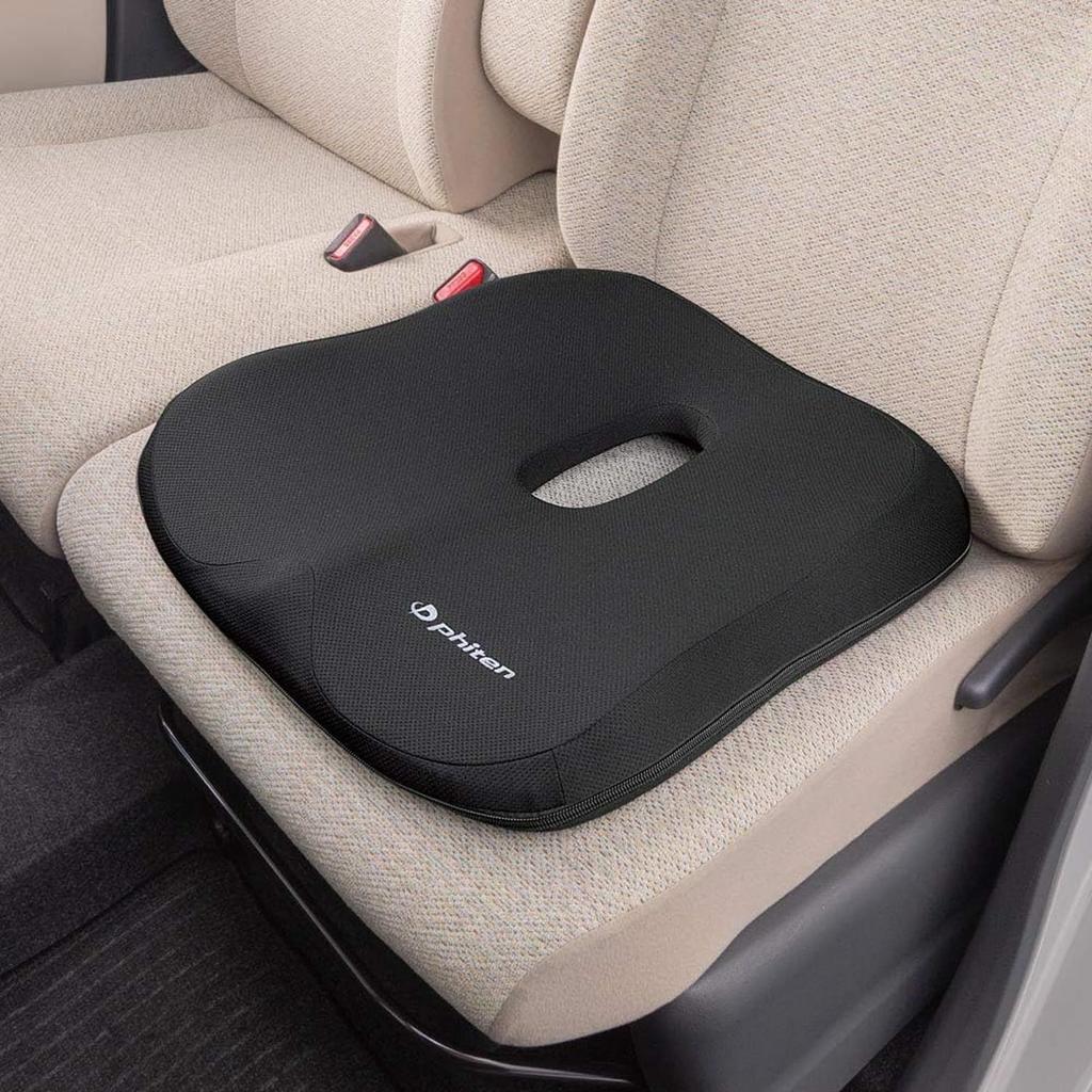 BONFORM Phiten Hip Seat Cushion, Perforated, 44 x 44cm, Black, Made with Aqua Titanium, Low-Rebound, Relieves Back Pain and Fatigue, 5815-13BK
