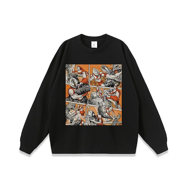 Unisex Vintage Washed Cotton Long Sleeve Tee With Cartoon Print Loose Fit Retro Streetwear Style