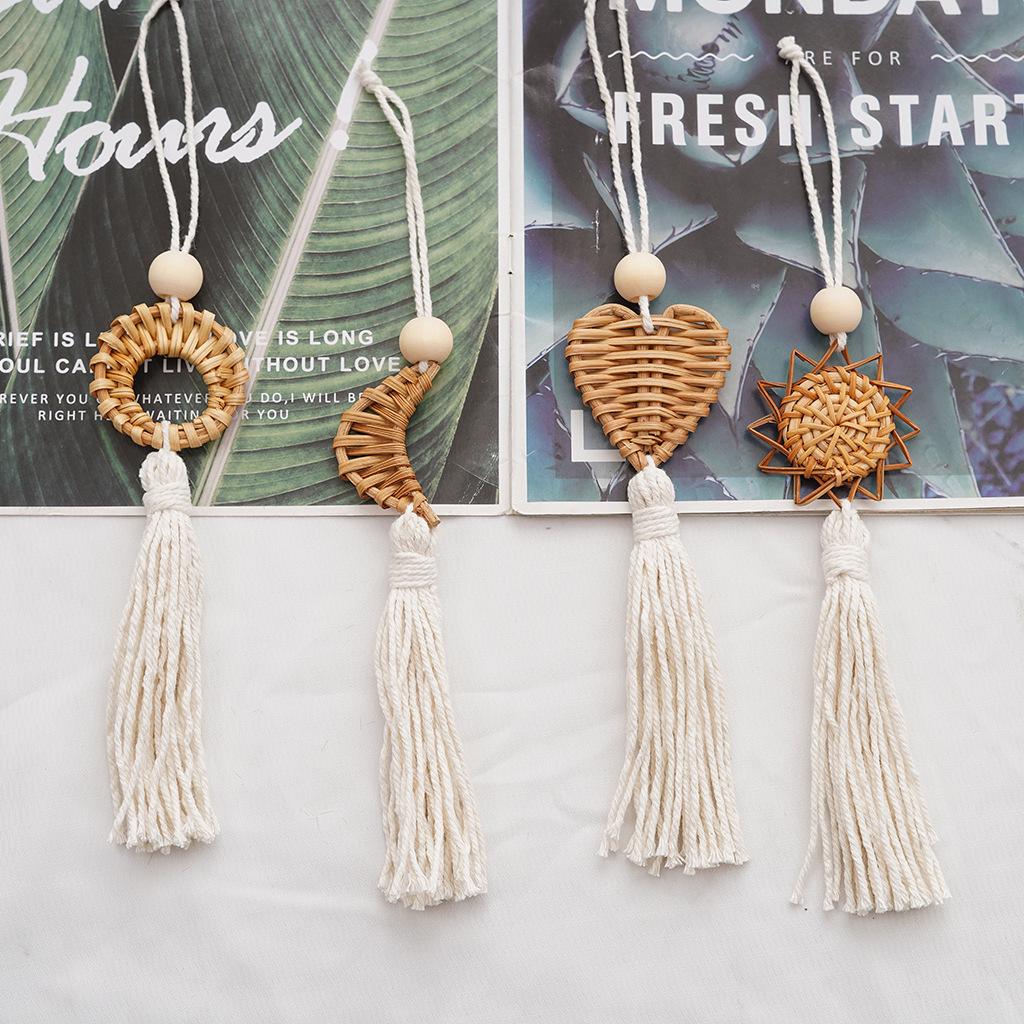 Handmade Bohemian Rattan Cotton Rope Tassel Wall Hanging for Children's Room or Balcony