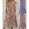 Summer Fashion Vintage Floral Print Boho Party Dresses for Women Vacation V-Neck Short Sleeve Pockets Beach Midi Dress Robe