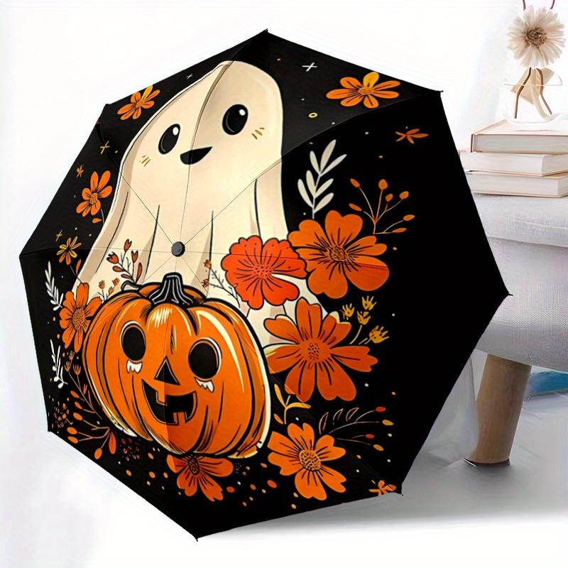 1pc Cartoon Ghost & Pumpkin Halloween Pattern Umbrella, Fashionable, Personalized, High-Value Folding Umbrella, a Must-Have for Summer, 8-Rib Dur