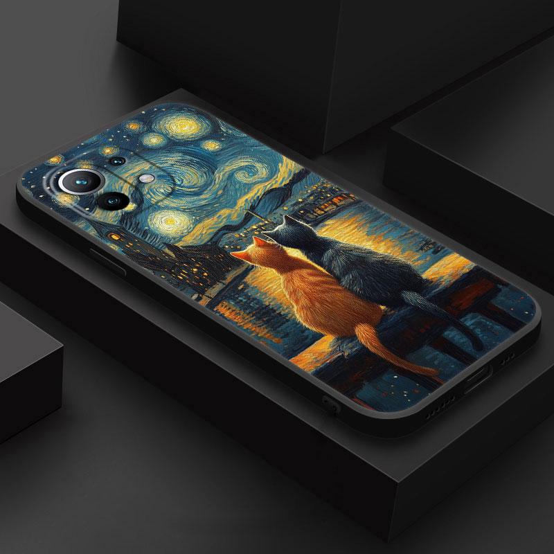 Cartoon Cat Van Gogh Starry Painting Phone Case For Xiaomi Poco X7 F7 Pro X3 X5 X6 M5 M7 F6 Mi 15 Ultra 14T 13T 12 11T Pro Cover