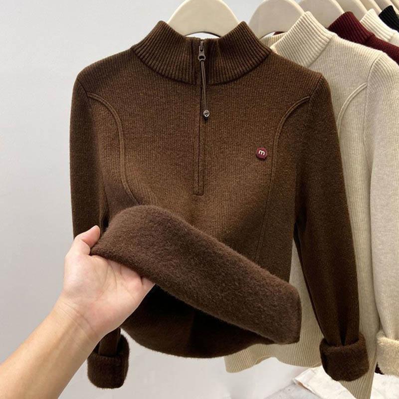 Sweater for Women Autumn Winter Thickened Warm Knitted Stretchy Long Sleeve Oversize Tops