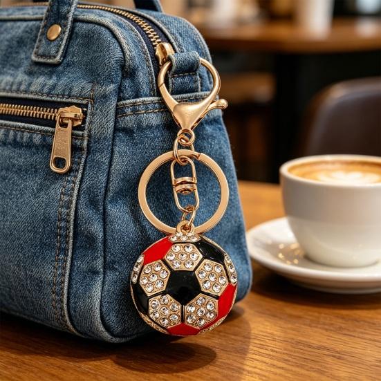 Keychain Pendant Rhinestones Inlaid Football Design Key Chain with Enamel Finish Lobster Clasp Backpacks Accessory