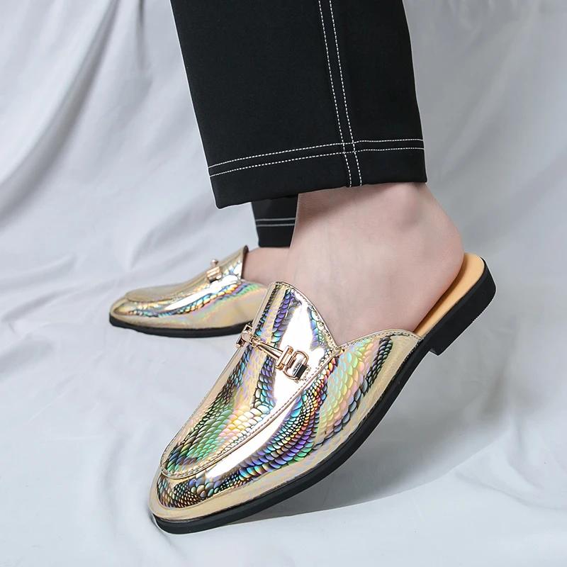 Fashion Classic British Style Men Half Drag Shoes Casual Leather Slip-On Breathable Loafers High Quality Comfy Designer Walking Shoes