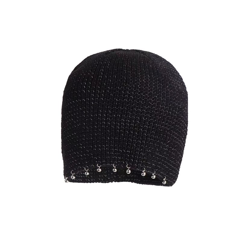 Ins Spicy Girl Sequin Pile Hat Hat Women's Versatile Fashion Handmade Knitted Hollow Out Face Display Cold Hat with Head Cover
