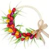 Front Door Wreath Hanging Decor Simulated Flower with Wooden Beads Holiday Spring Home Decoration Red Yellow Purple