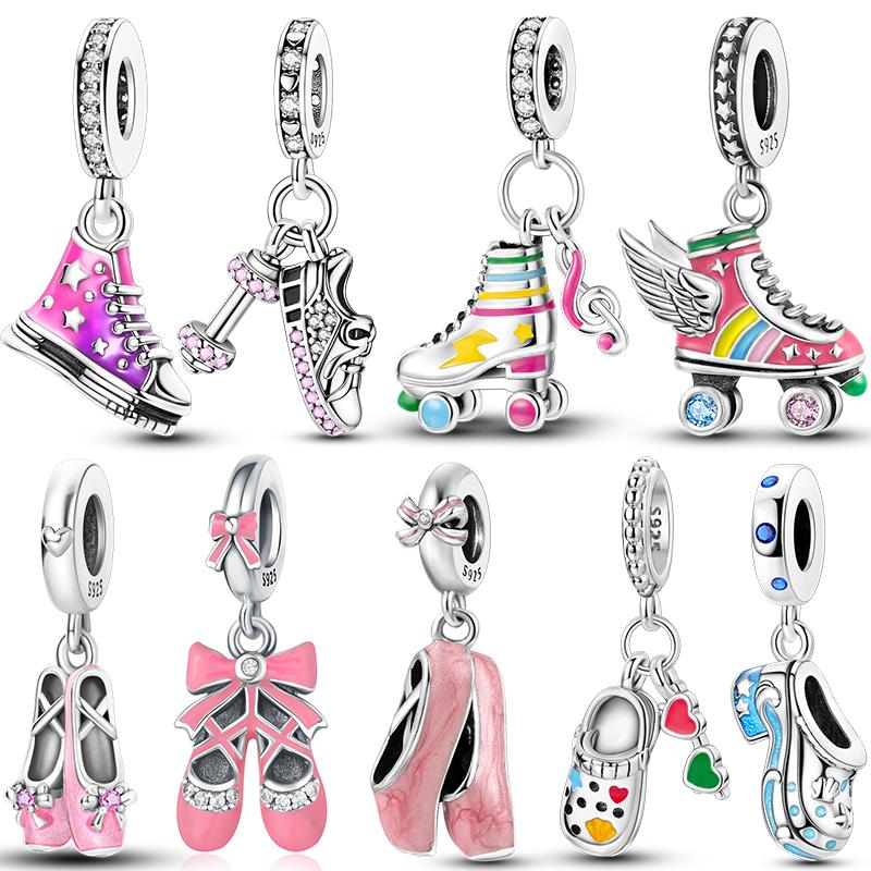 Shoe Charm Bead Components Copper Metal Ballet Dance Shoes High Heels Canvas Shoe Pendant Bead Components Compatible With Do It Yourself Bracelets