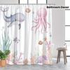 Whale Octopus Shower Curtain Sea Life Watercolor Design 3D Printed Waterproof Bathroom Decor Cute Ocean Theme Home Textile Art
