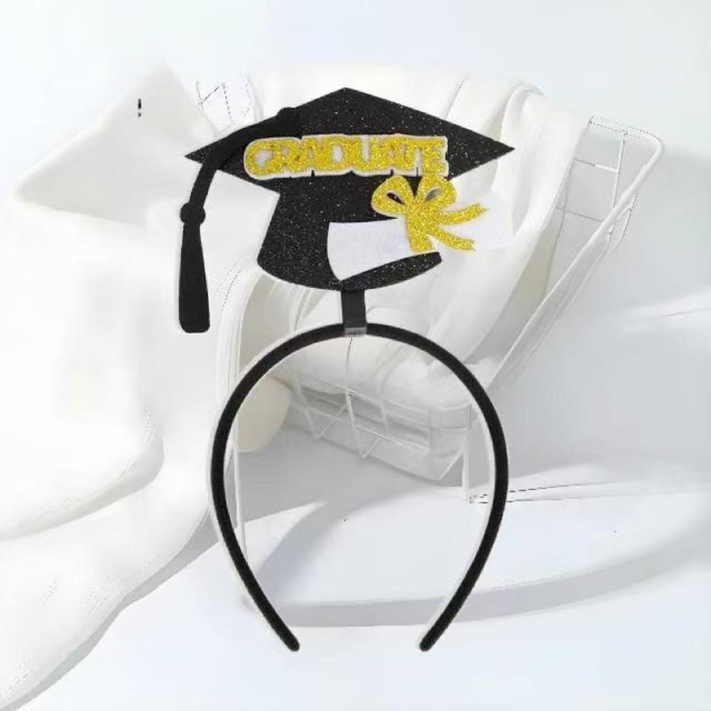 Celebrate Graduation Cap Headband Non-slip Colorful Bachelor Cap Hair Hoop Personality Shiny Doctoral Hat Headdress