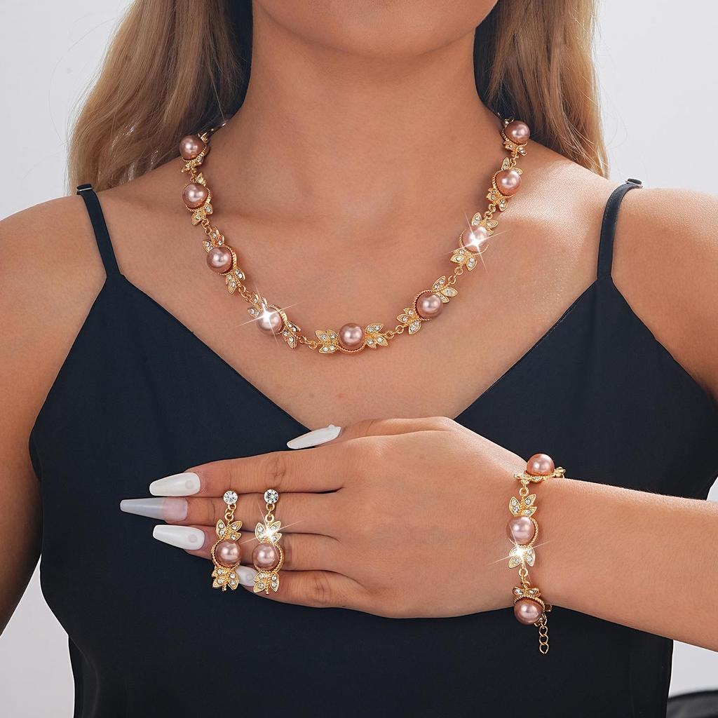 Luxury Pearl Necklace, Earrings & Bracelet Set - Elegant Bridal Wedding Jewelry