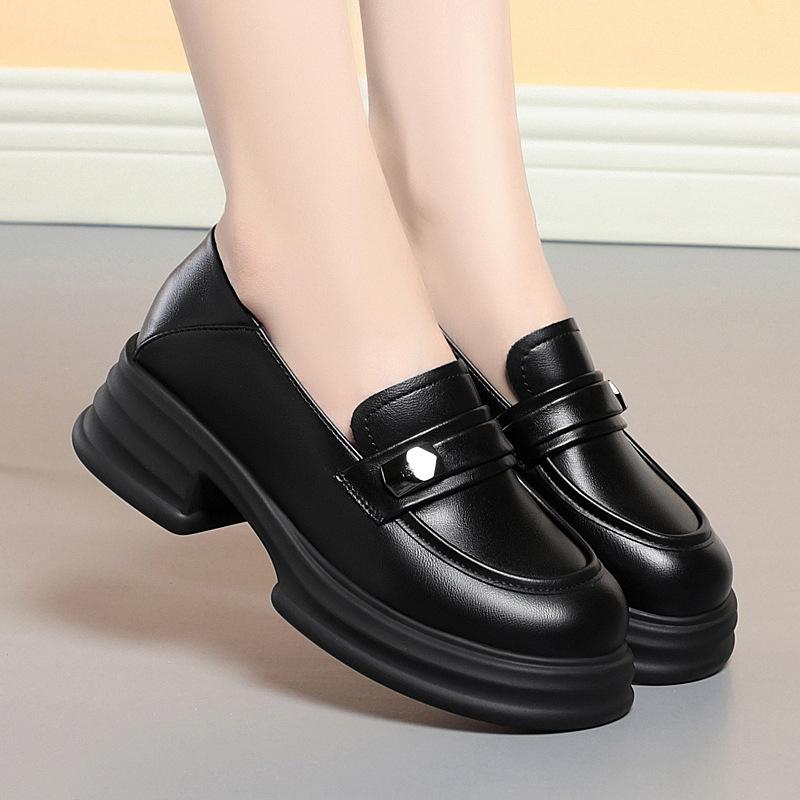 Fashion British Style Small Leather Shoes Women In Spring Autumn New Style Women's Shoes Thick Sole Sponge Cake Soft Sole Single Shoes