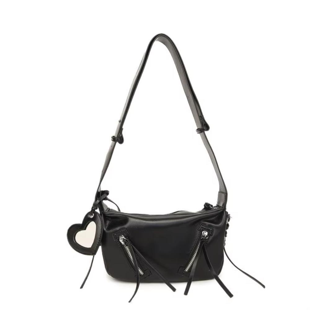 

Love Heart Mirror Leather Shoulder Bag Elegant Y2K Punk Crossbody Bag Korean Underarm Bag Daily чёрный