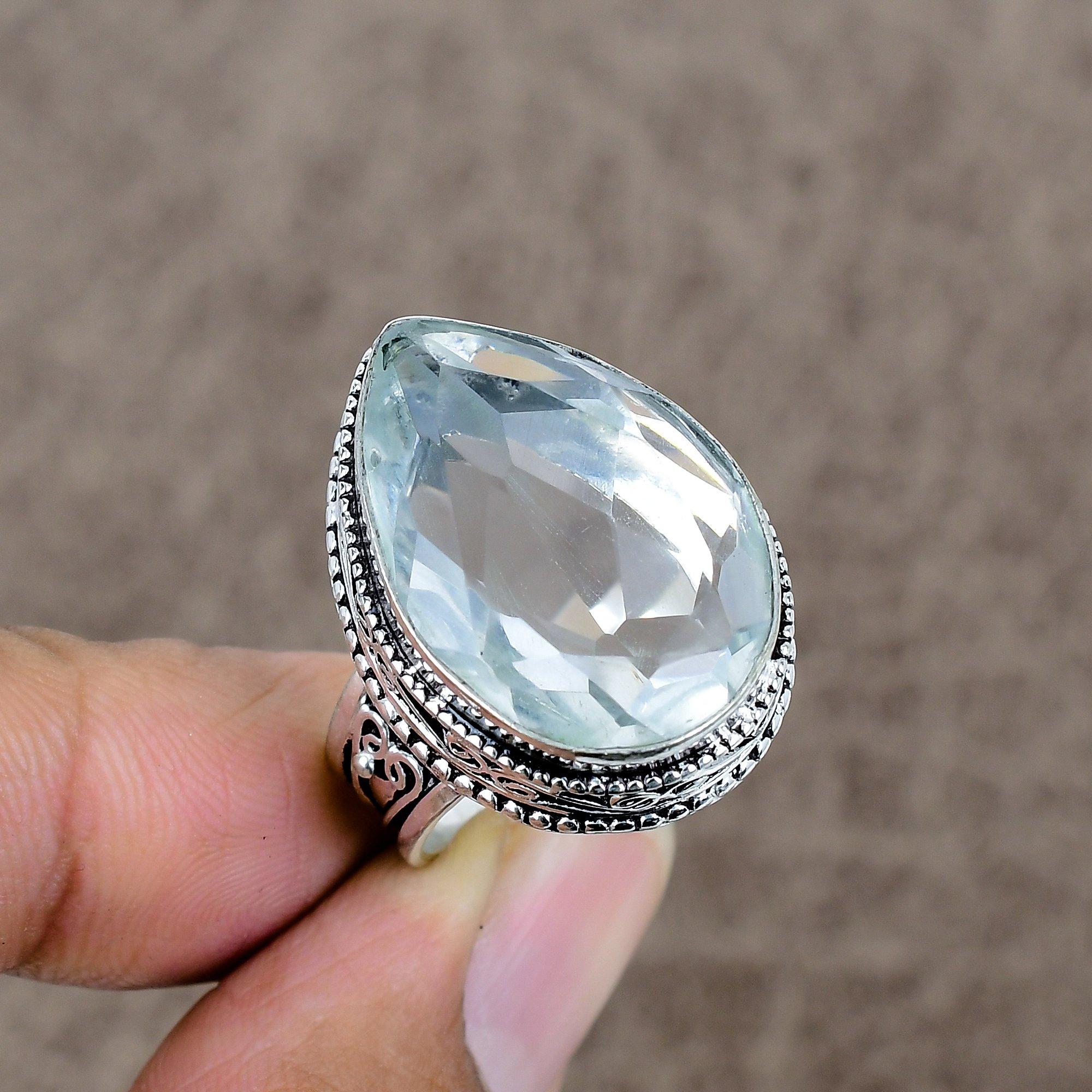 

White Topaz Genstone Handmade 925 Sterling Silver Jewelry Ring Size 9 KKG-488