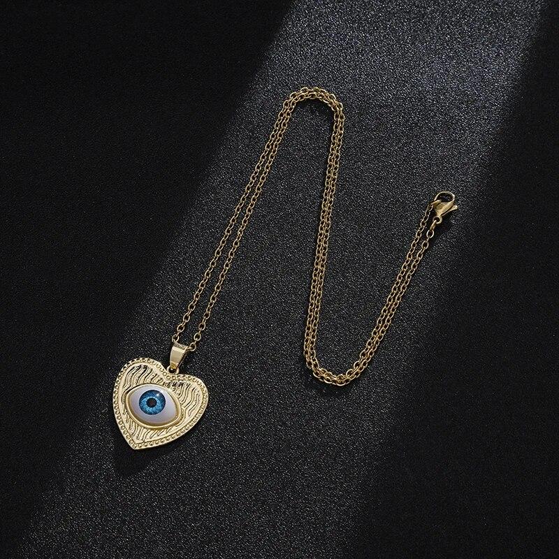 Fashion Turkish Lucky Evil Eye Necklace Women 8 Style Blue Eyes Female Charm Fashion Enamel Heart-shape Palm Necklace Jewelry