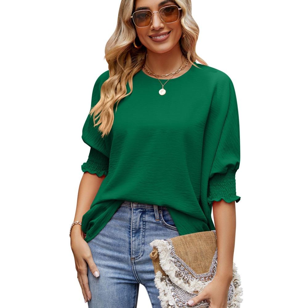 

Новый летний женский свободный однотонный топ с круглым вырезом большого размера XXL зелёный