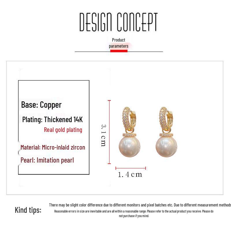 Elegant Micro-Inlaid Zircon Pearl Earrings - Exquisite, Fashionable, and Versatile Light Luxury Accessories