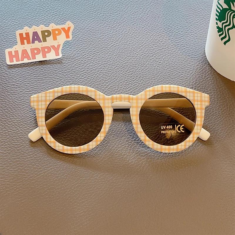 

New Kids Cute Checker Panel Round UV400 Sunglasses Baby Girls Outdoor Sun Protection Children Sun Glasses 0-8 years old