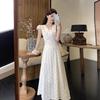 Summer New French Collar Floral Dress Femininity High Sense Holiday Style Waist Thin Word Long Skirt