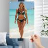 Vintage Beach Girl Metal Tin Sign - 2D Flat Retro Poster, Green Bikini Art, Heavy Duty Iron Plate for Home Bar Cafe Wall Decor,