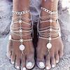 Punk Retro Beach Metal Coin Foot Ornaments Multi-layer Chain Tassel Anklets Ladies Beach Barefoot