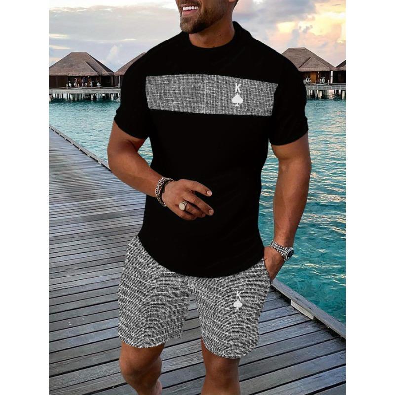 

Casual sports suit breathable outdoor men s T-shirt and shorts summer 3D printed adult wear S