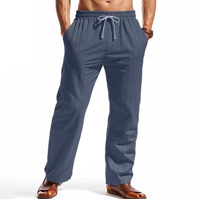 Summer Thin Casual Pants Drawstring Vertical Stripes Straight Breathable Casual Trousers Men