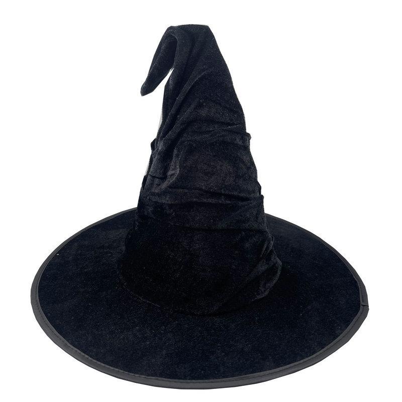 Black Velvet Pleated Witch Hat for Halloween Costume Accessories