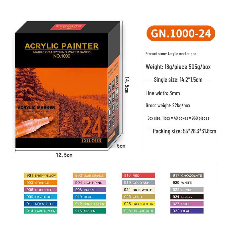 Guangna 1000 Acrylic Markers, 48 Washable Colors for Ceramic, Stone Painting, Graffiti, Water-Based Pens