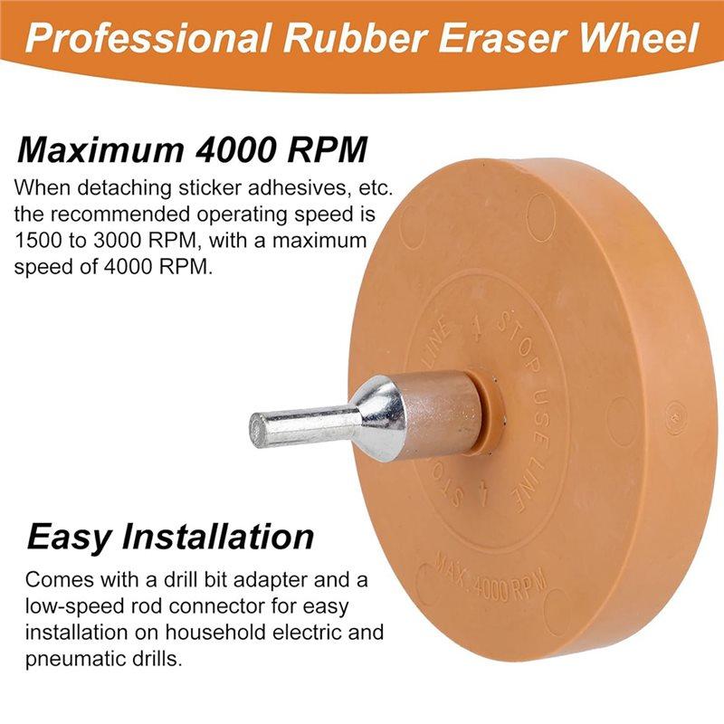 A25F-Low Speed Rod Connector& 4Pcs Decal Remover Eraser Wheel- Adhesive Rubber Wheel In 4In& 3.5In Sizes With Drill Adapter