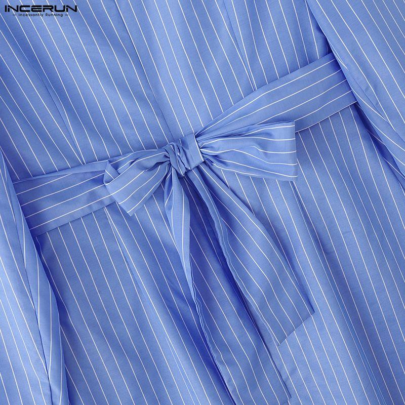 INCERUN Men Notched Lapel Long Sleeve Striped Splits Irregular Layers Long Blazer Coats