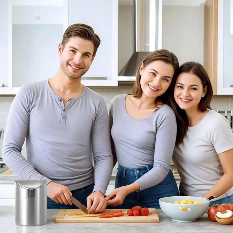 Mini Trash Can with Lid, Garbage Bin Brushed Stainless Steel Desk Trash Can for Bathroom, Office, Kitchen, Coffee Table