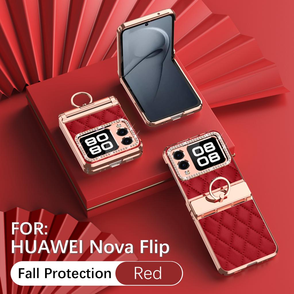 Luxury Fashion Diamonds Leather Plating Ring Holder Phone Case For Huawei Nova Flip Hinge Full Protection Case Cover