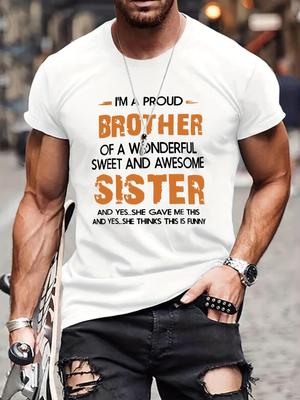 Mens Brother and Sister Tshirt Round Neck Casual Clothing Spring and Summer Styles Simple Elegant Pure Cotton Comfortable