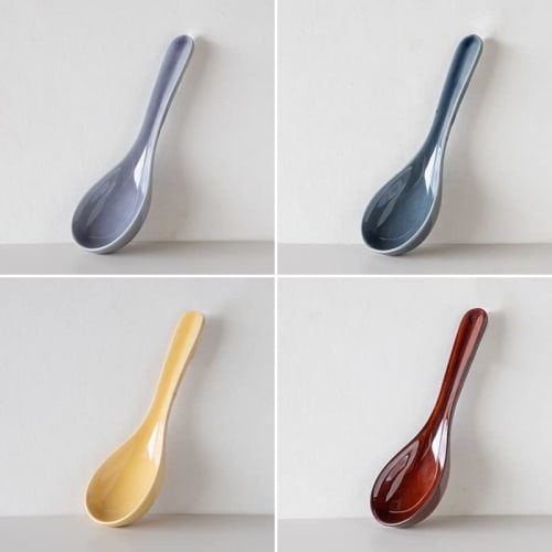 TAMAKI Coco Renge Blue Spoon, 15.7x5x3.3cm, Lotus Flower Design, Ceramic, Microwave and Dishwasher Safe, T-957448