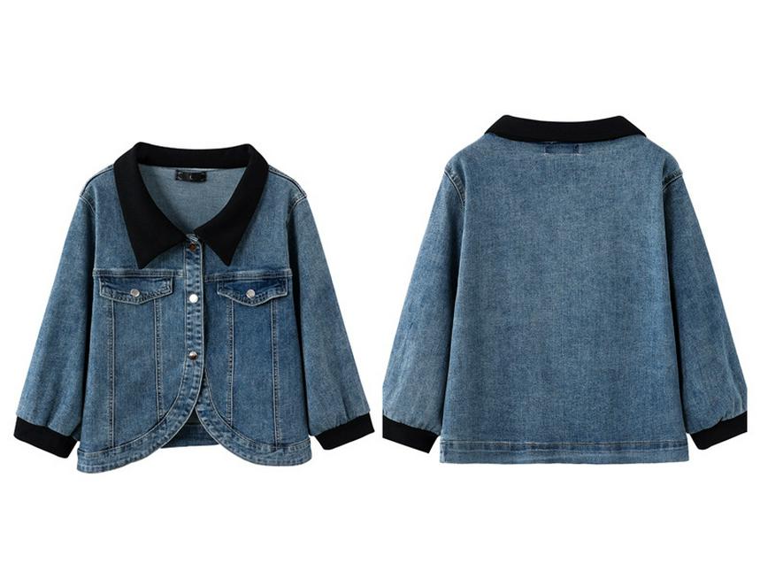 New Spring/Autumn Women's Plus-Size Denim Jacket with Three-Quarter Sleeves - Slim Fit, Light Luxury Fashion for Curvy Figures