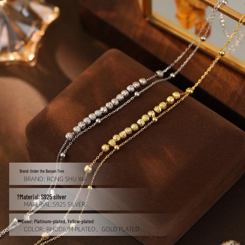 Banyan Tree 2024 Double Layer Silver Bead Anklet - Women's Classic & Sexy Summer Foot Accessory