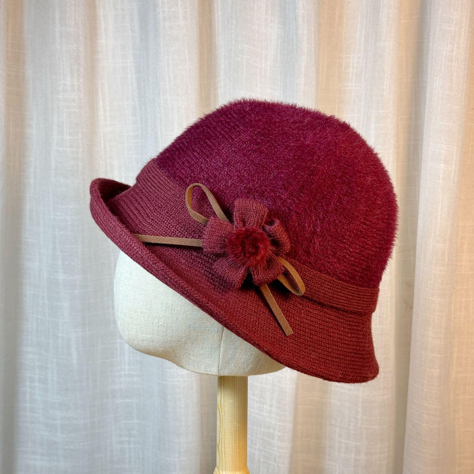 

Шляпа Женская Осенне-зимняя Подборка Норковая Шляпа-ведро Для Женщин Среднего и Пожилого Возраста Элегантная Шляпа-цилиндр Модная Цветок Помпон Панама Adjustable бордовый