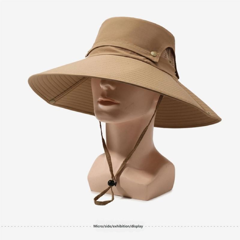 Adjustable Wide Brims Sun Hat For Men With Removable Top Panel Breathable Outdoor Fishing Cap Sun Protections