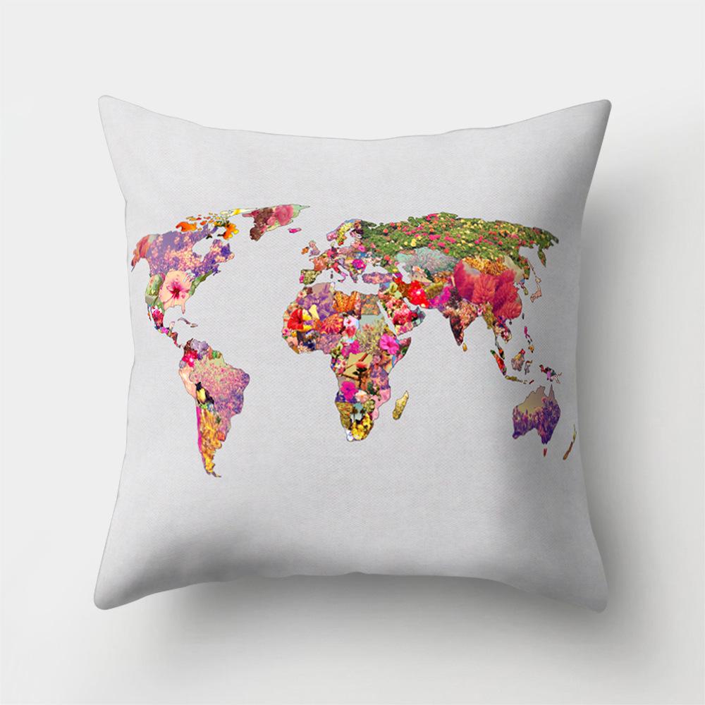 World Map Cartoon Decorative Cushion Set Decorative Pillowcase Sofa Room Bed Cushion Cover Home Decor