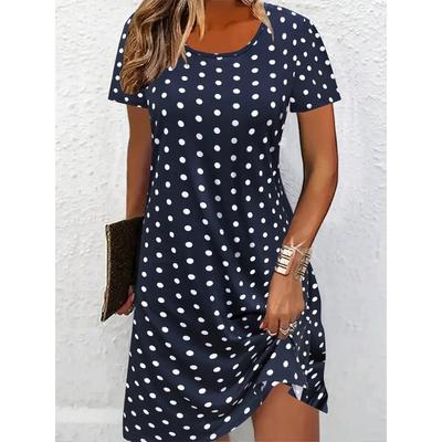 Vestido Feminino de Tamanho Grande com Estampa de Bolinhas 3D da Moda Casual de Manga Curta com Gola O Decote Amplo Vestido