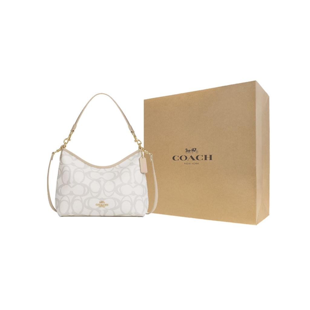 Coach Laurel Signature 31 Brand Print Coated Canvas Tote Shoulder Bag Large Women Bags Beige Gold CBH87-IMIVO