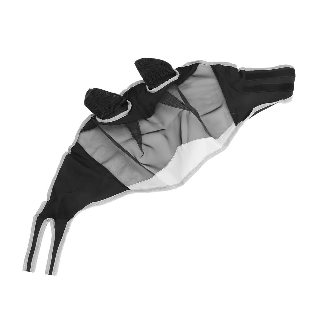 Horse Face Cover Fine Mesh Fly Guard Breathable Prevent Bites with Ears Long Nose Black with Gray M