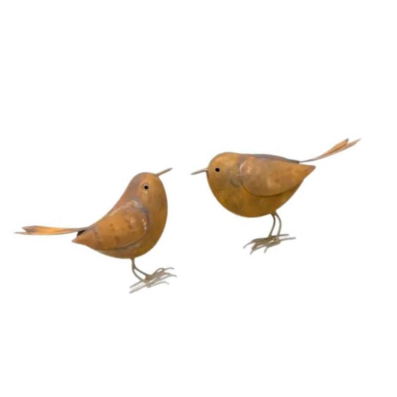 2Pcs Exquisite Decorative Ornament Metal Bird Decorative Ornament Figures Rusty Metal Bird Home Decoration