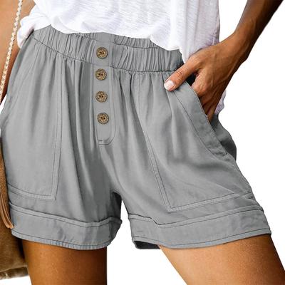 Women Casual Summer Comfy Shorts High Elastic Waist Front Button Wide Leg Shorts with Side Pockets