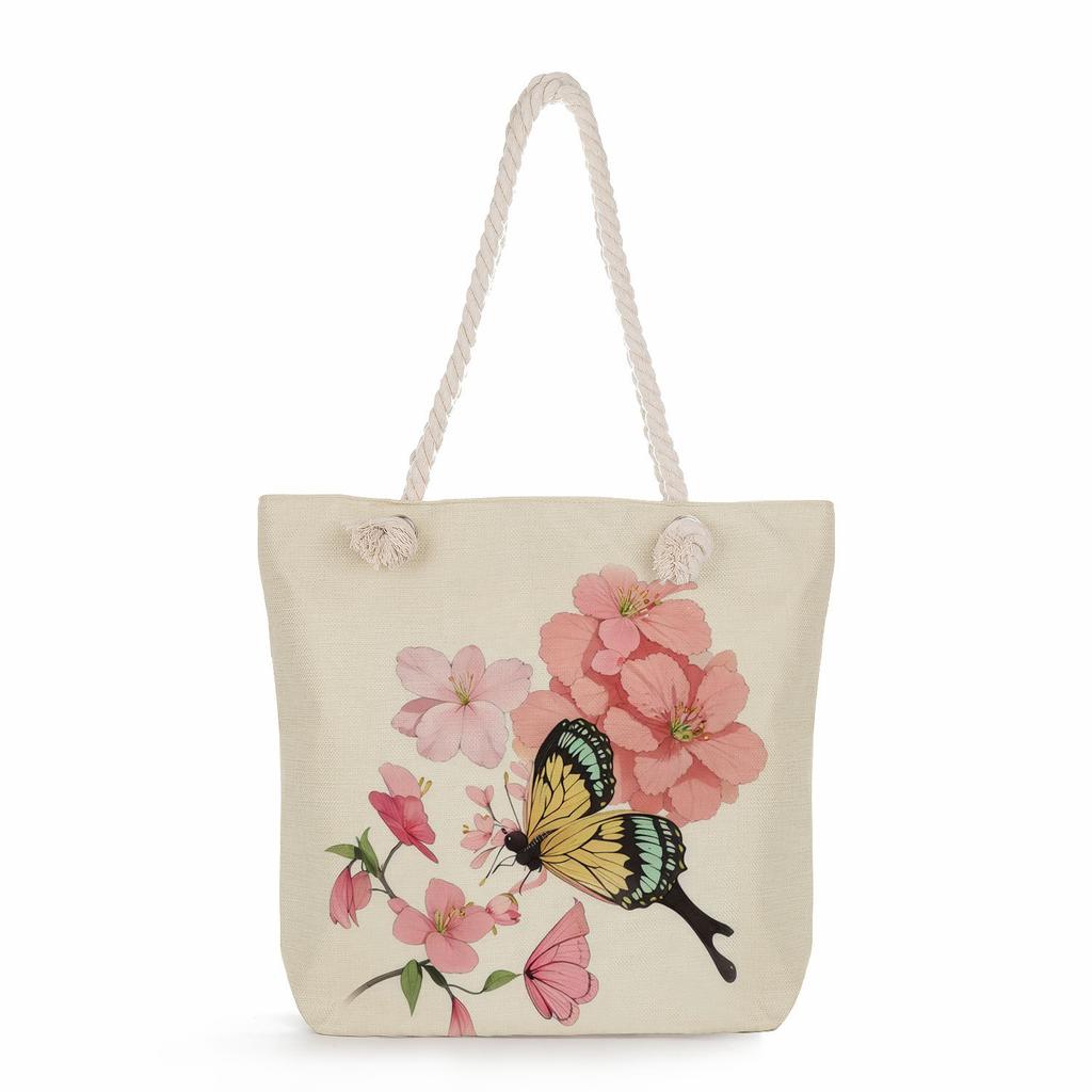 Butterfly print thick rope single-shoulder beach bag 7320